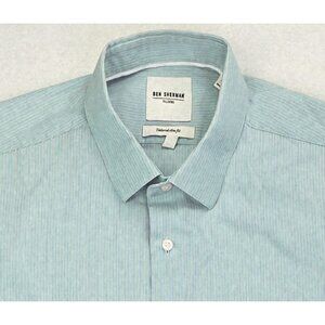 Ben Sherman Tailored Slim Fit Size 16 34-35 Large Men Seafoam Green White Stripe